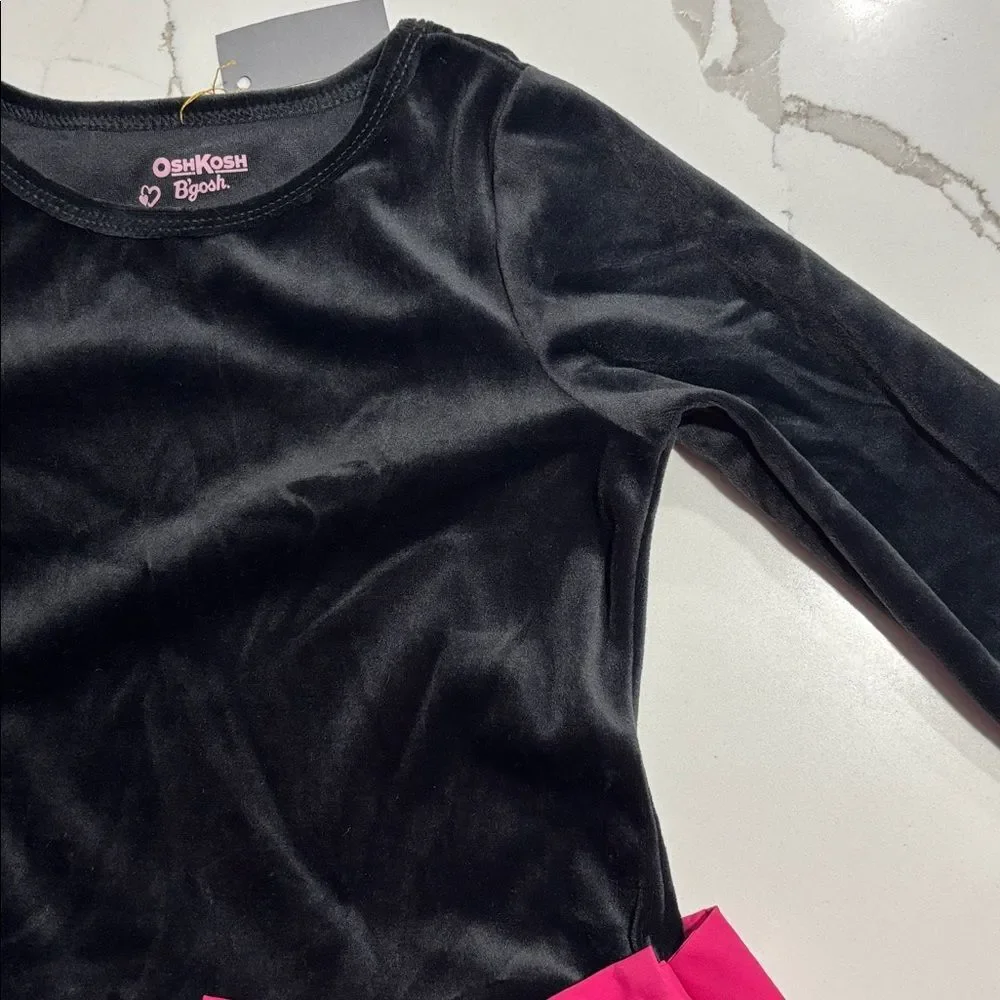 OshKosh B’Gosh | Girls Black Velour Pink Polka Dot Mini Puff Skirt Dress Size 6